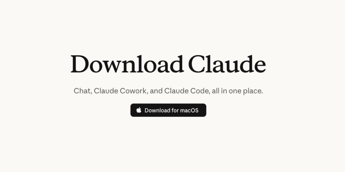 The Claude download page — Chat, Cowork, and Code together in one desktop app.